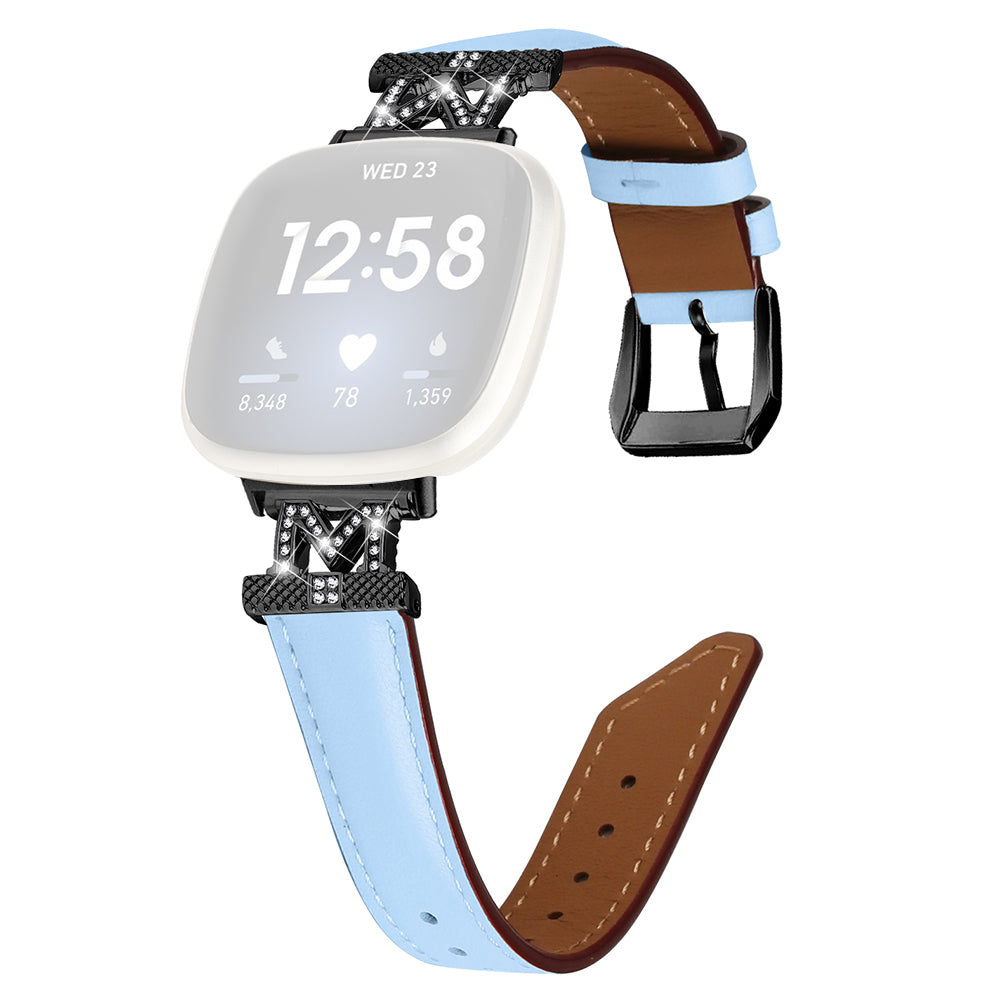 Watch Strap for Fitbit Versa 3 Versa 4 Sense Sense 2 M Shape Rhinestone Decor Genuine Cowhide Leather Band with Black Buckle Watch Strap for Fitbit Versa 3 Versa 4 Sense Sense 2 M Shape Rhinestone Decor Genuine Cowhide Leather Band with Black Buckle